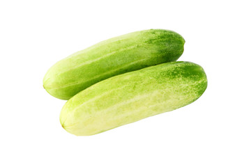 Two whole cucumbers on white background.