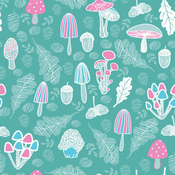 Mushroom seamless pattern. Forest items