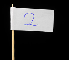 Handwritten Number Two on Paper Flag on Black Background