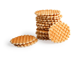 Stack Of Ruddy Waffles Isolated On White Background