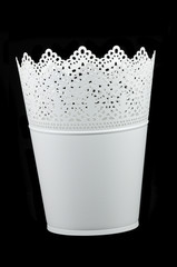 Ornamental White Flower Pot on Black Background