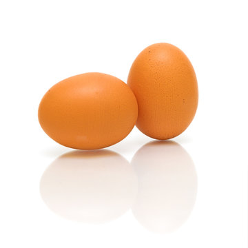 two eggs on a white background closeup