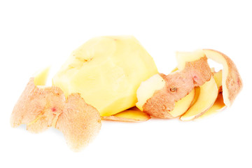 potato and potato peeling isolated on the white background