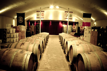 Wine barrels in cellar