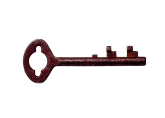 Old rusty key isolated on a white