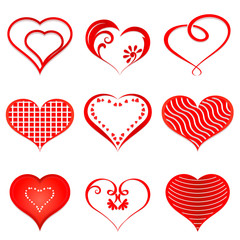 Set of red vector hearts.