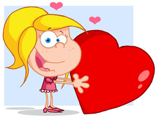 Cute Young Girl Holds A Red Heart