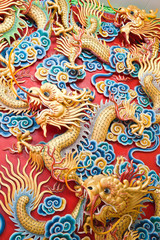 Golden dragon statue in chinese temple, Thailand
