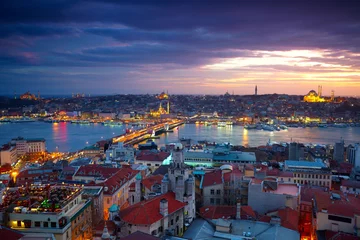 Fotobehang Turkije Istanbul zonsondergang panorama
