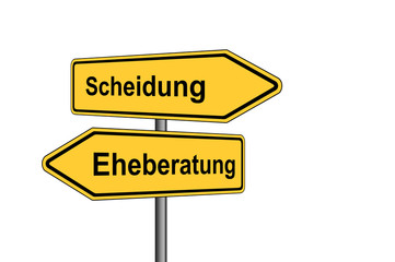 Fototapeta premium Umleitungsschild Scheidung Eheberatung vor weiß