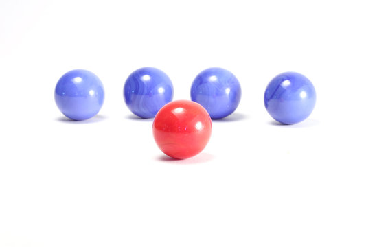 single red ball and blue balls