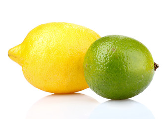 fresh lime and lemon isolated on white