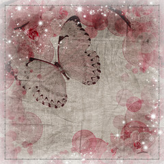 Butterflies and orchids flowers beige background
