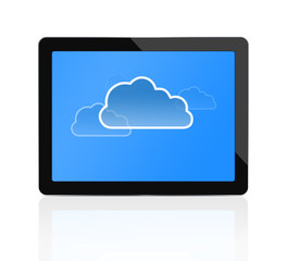 Cloud computing symbol at digital tablet