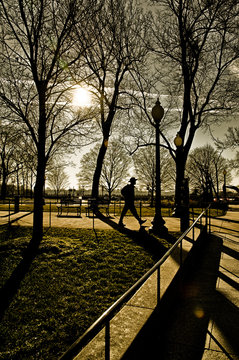 Silhouette of man out walking