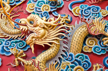 Golden dragon statue in chinese temple, Thailand