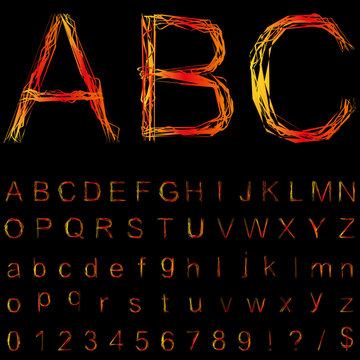 High resolution set of fire fonts on black