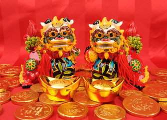 traditional dancing lion for lucky of Chinese New Year