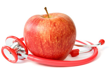 red apple and stethoscope
