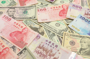 Fototapeta na wymiar US dollars,Taiwan dollars