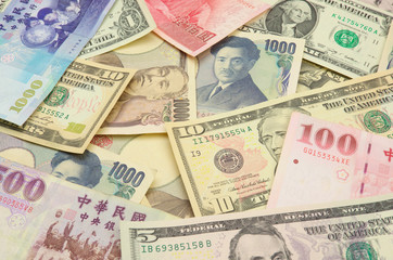 Fototapeta na wymiar US Dollars,Taiwan Dollars,Japanese Yen