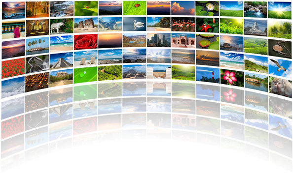 Abstract multimedia background composed of many images with copy