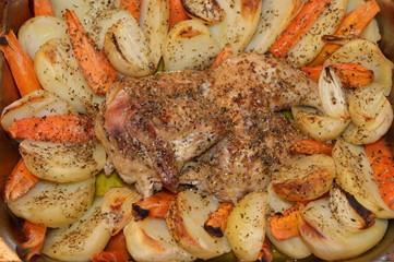 Plat cuisiné - Poulet, pommes de terre, carottes