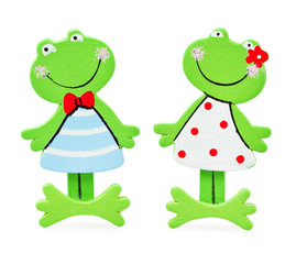 cheerful wood frogs on a white background