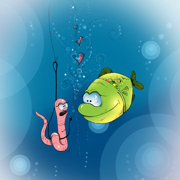 Funny fish and worm