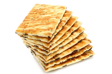 Stack of cookies on white background