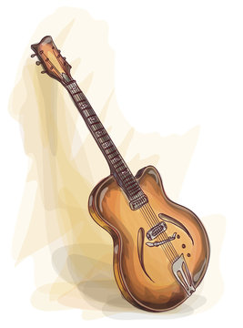 Bass Guitar. Watercolor style.