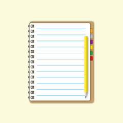 Blank space paper sheet page and bookmarks with yellow pencil.