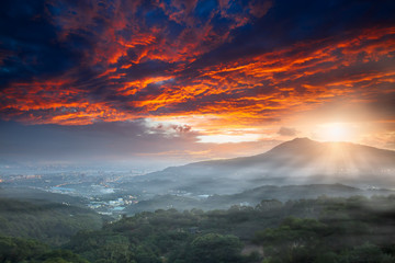 Fototapeta na wymiar Sunset of Lake waist, the new Taipei, Taiwan