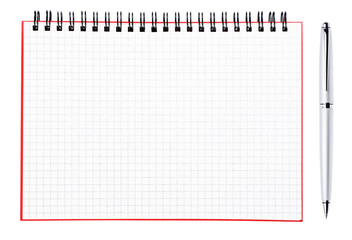 Silver pen and blank page of a notebook with black binder