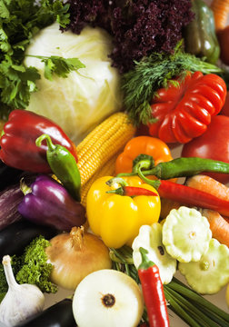 fresh organic vegetables as food and nature background