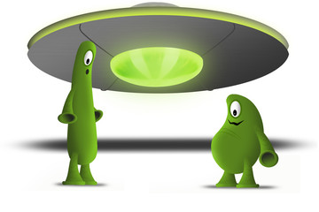 two alien and spaceship