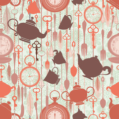 Vintage seamless pattern with tea theme