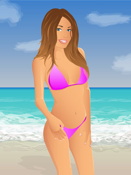 Bikini Model Standing on the Beach