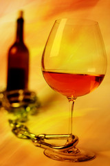 Glass wine and bottle