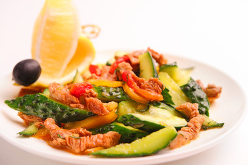 Vegetable salad with meat.