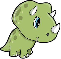 Cute Green Triceratops Dinosaur Vector Illustration