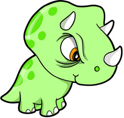 Tough Mean Green Triceratops Dinosaur Vector Illustration