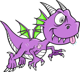 Crazy Purple Dragon Vector Animal  Illustration Art