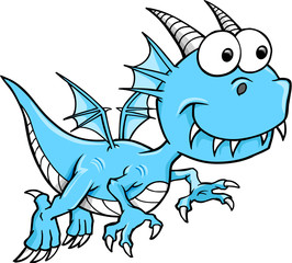 Goofy Silly Blue Dragon Vector Animal  Illustration Art