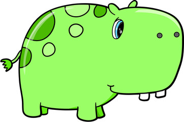 Cute Green Hippopotamus Vector Safari Animal