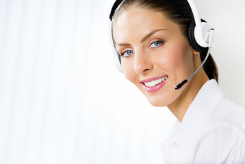 Customer support phone operator in headset