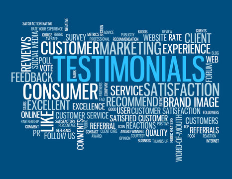 "TESTIMONIALS" Tag Cloud (satisfaction customers survey button)