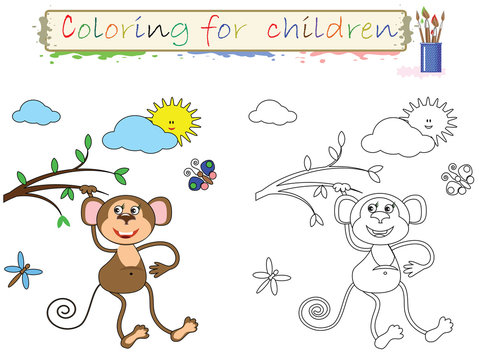 Coloring for children , funny  cute monkey