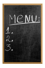 Menu on the blackboard showing what is available.