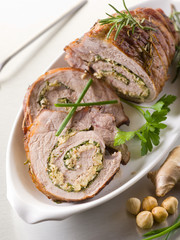 rolled veal stuffed with nuts, ginger and parsley